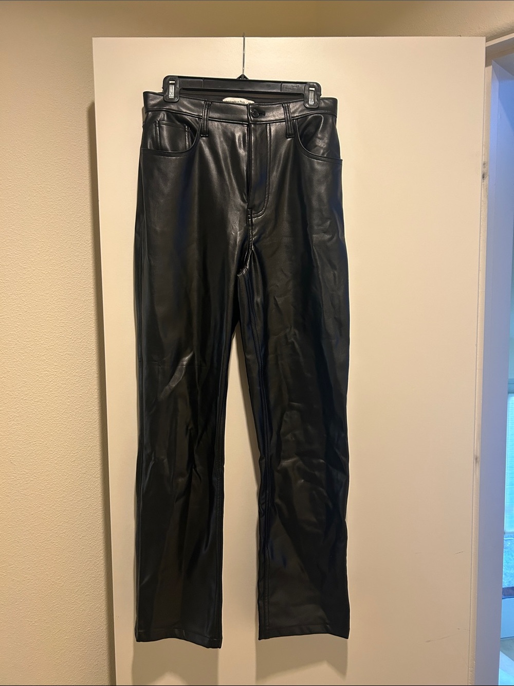 Abercrombie & Fitch Black Faux Leather Straight-Leg Pants